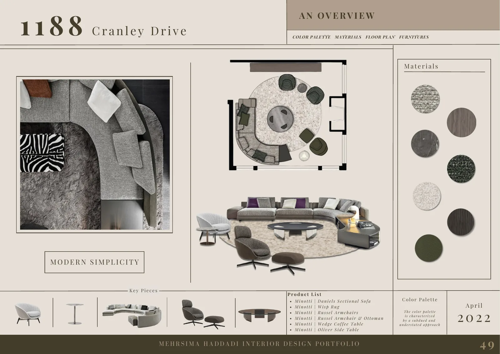 1188 Cranley Drive interior design concept board