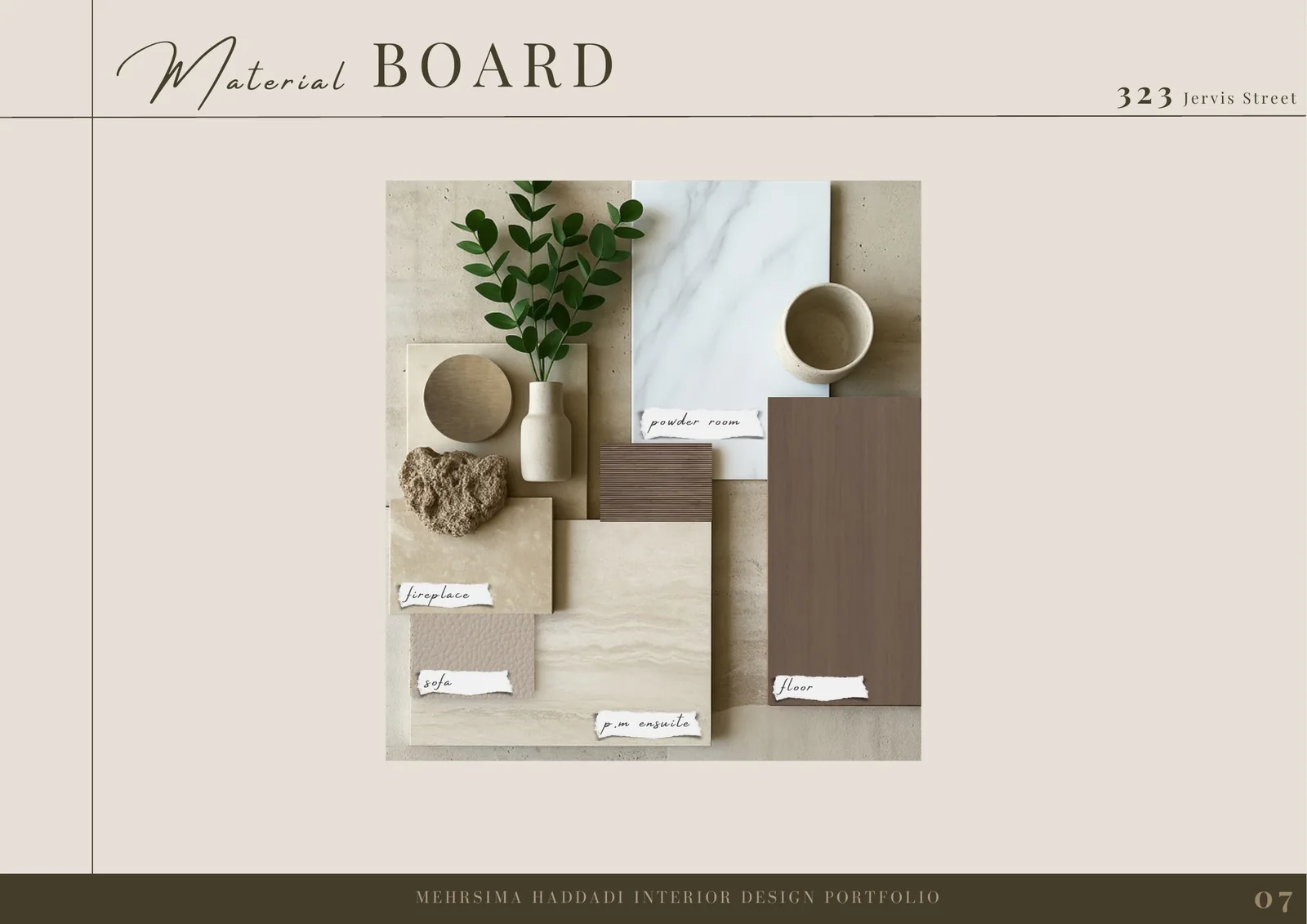 323 Jervis Street material board