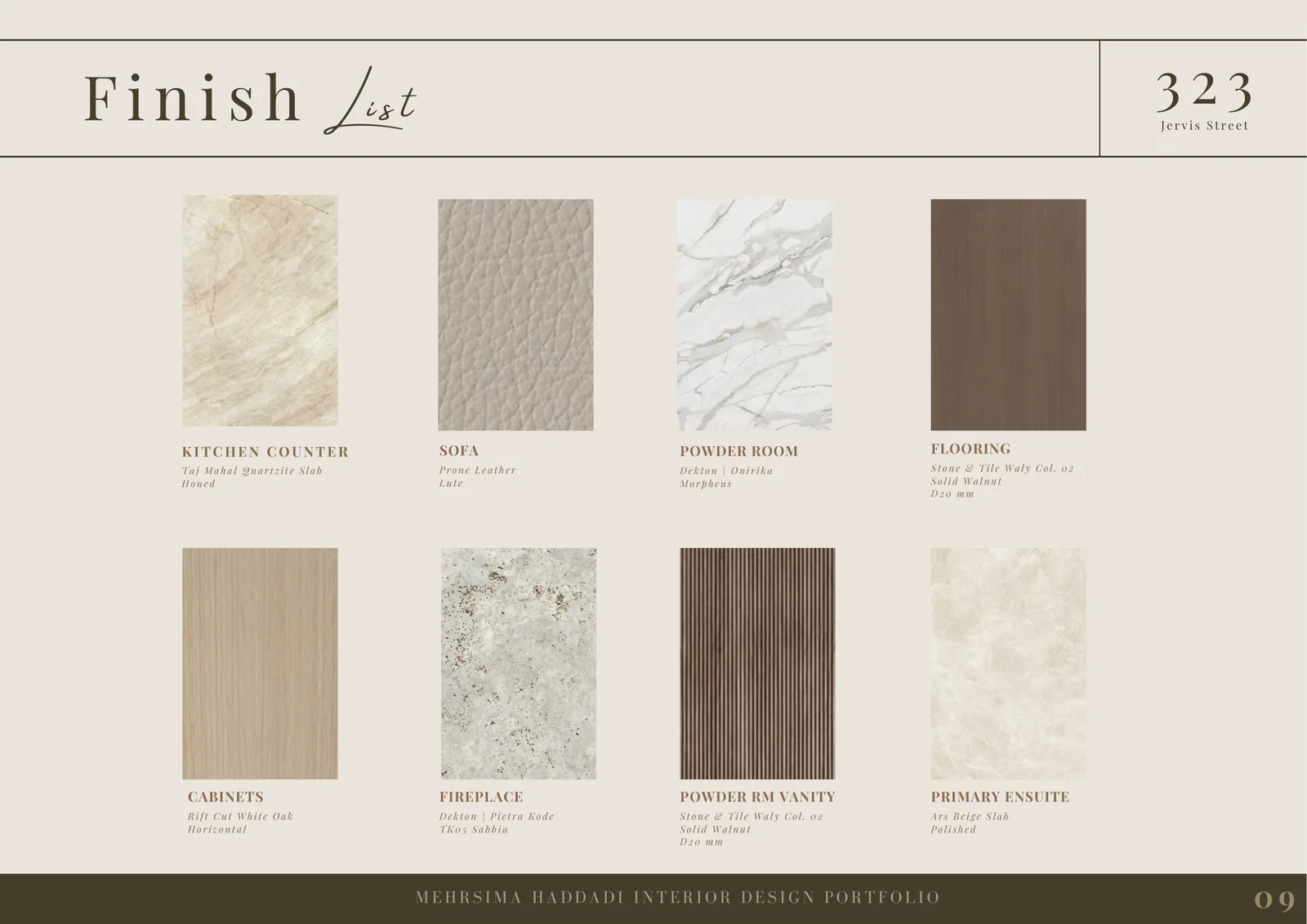 323 Jervis Street finish list