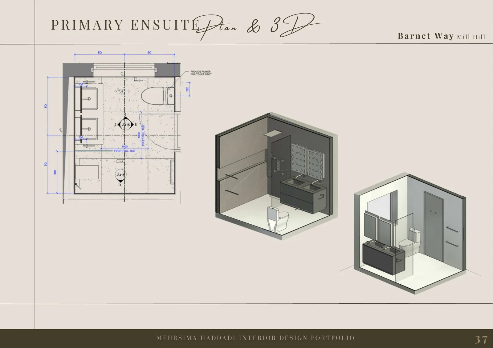 London House primary ensuite plan and three-dimensional design
